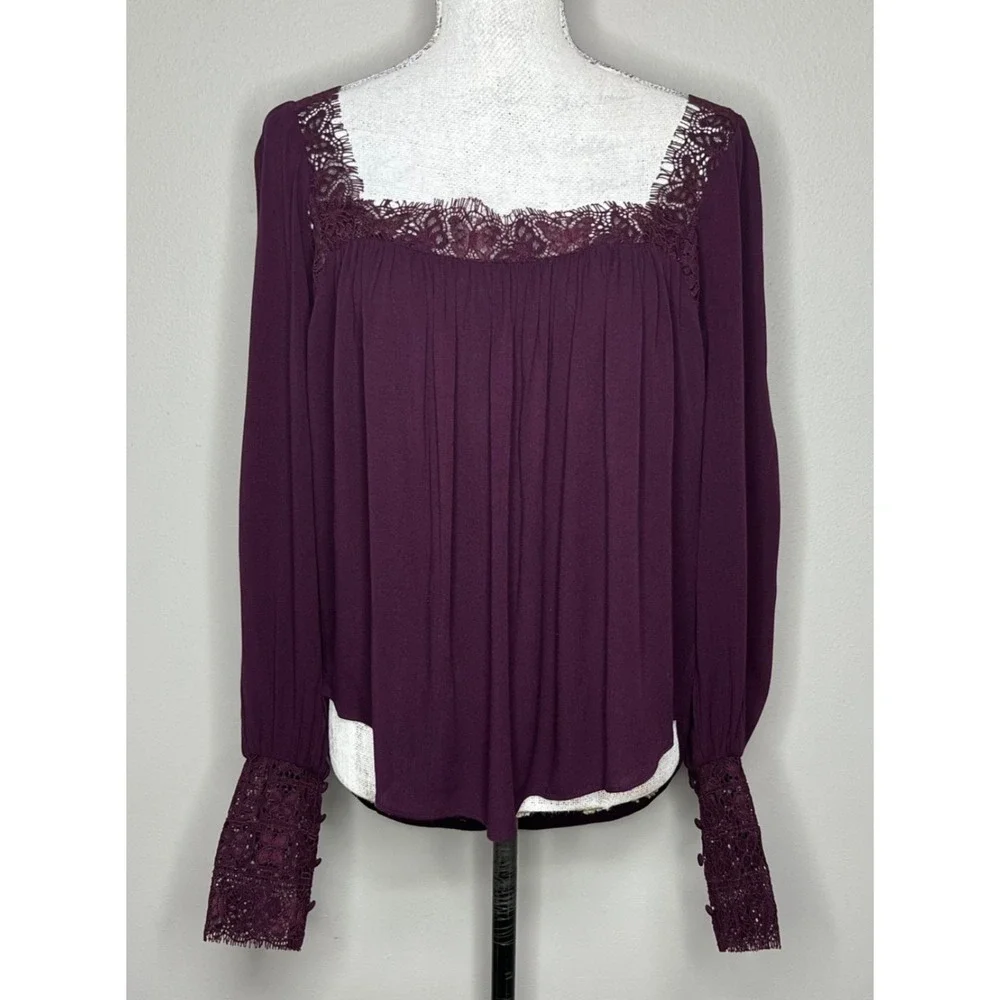 Free People Flutter By Lace Blouse Purple Small